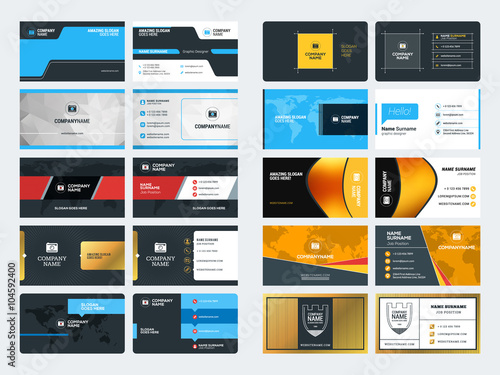 Set of Creative and Clean Corporate Business Card Print Templates. Flat Style Vector Illustration. Stationery Design