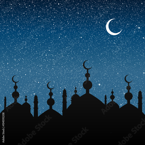 Silhouette of a mosque. Starry Sky. Eps 10.