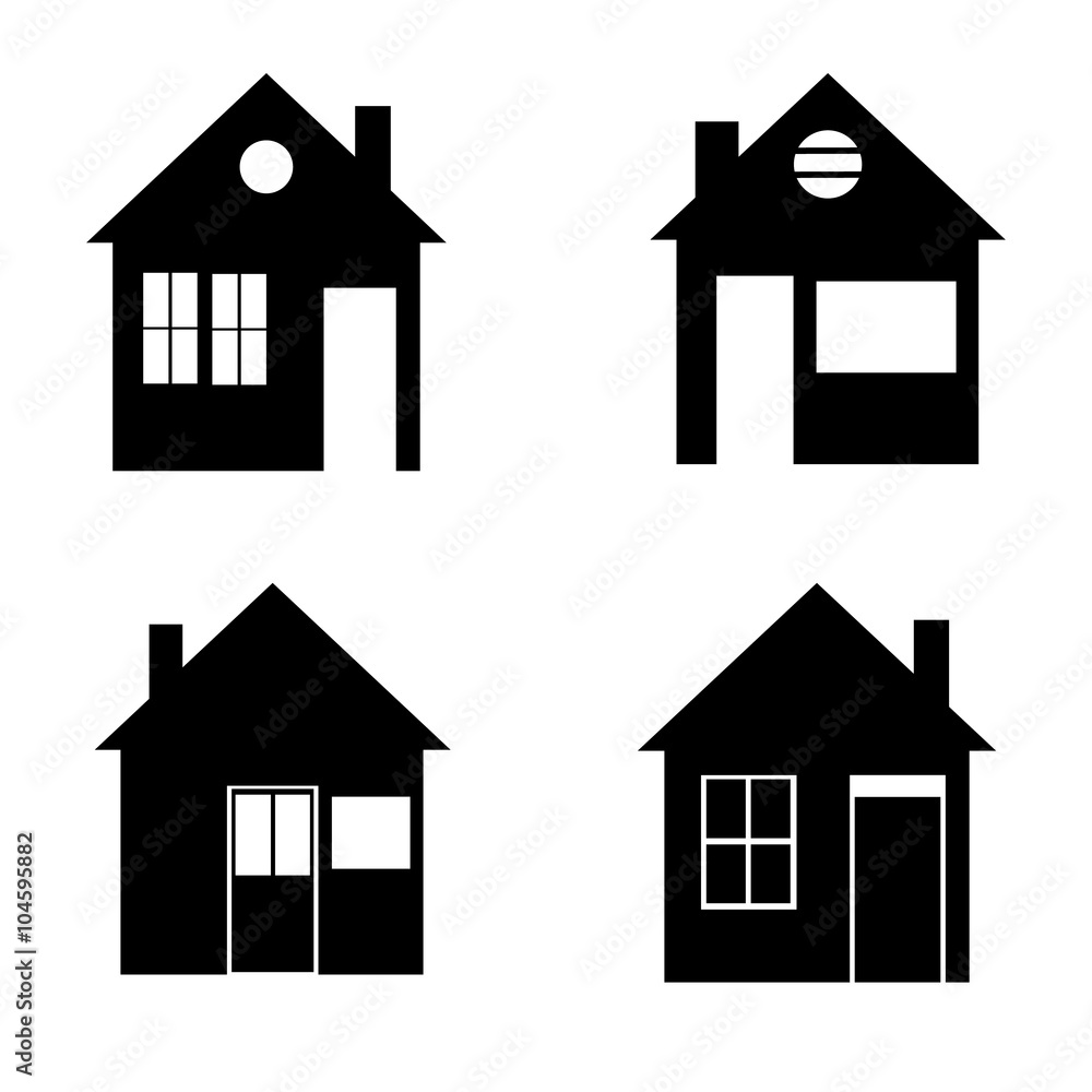 set of black home icons without shadow set of black home icons without shadow