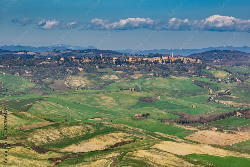 Panoramic aerial view of the Val d'Orcia, Tuscany