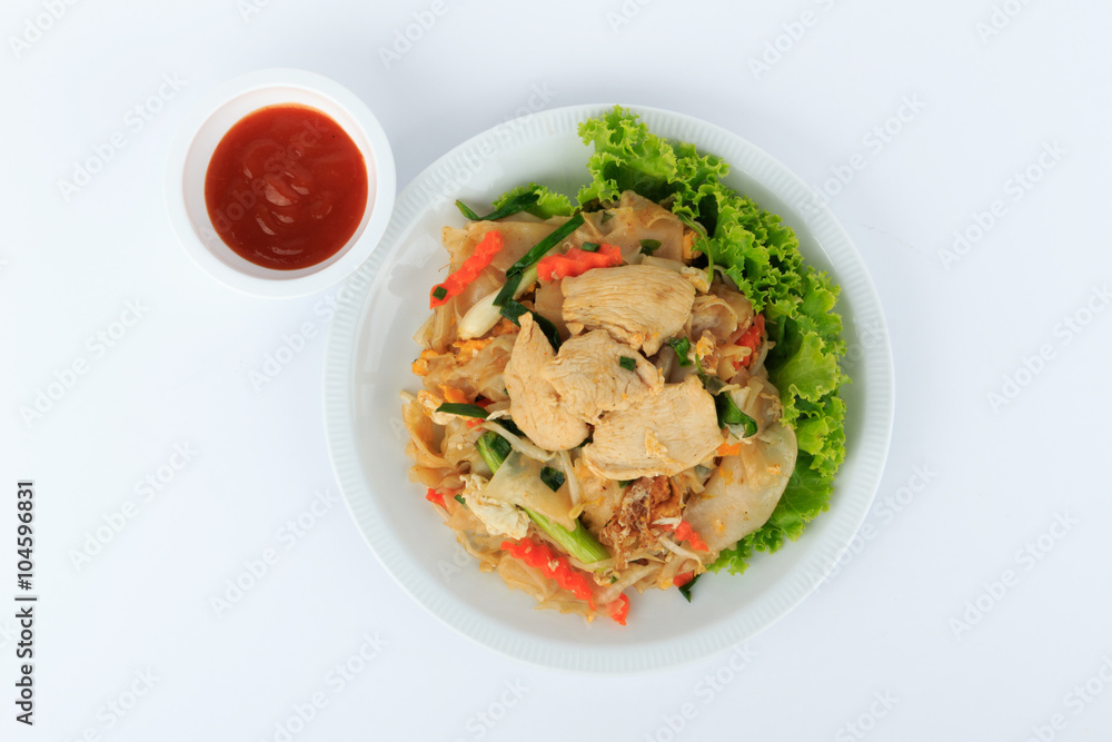 Rice Noodles Stir-fried with Chicken (Guay Tiew Kua Gai), Thai Street Food. Rice Noodles Stir-fried with Chicken (Guay Tiew Kua Gai), Thai Street Food.