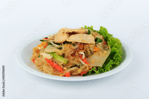 Rice Noodles Stir-fried with Chicken (Guay Tiew Kua Gai), Thai Street Food.