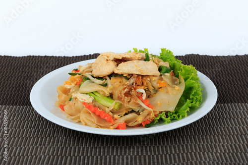 Rice Noodles Stir-fried with Chicken (Guay Tiew Kua Gai), Thai Street Food.