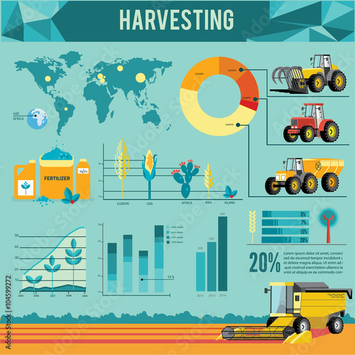 Vector set of agricultural vehicles and farm machines. 