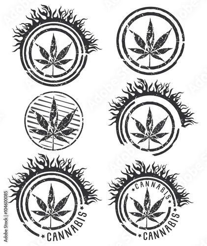 marijuana cannabis leaf symbol design stamps vector illustration