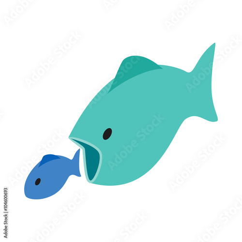 Big fish eats little fish icon, isometric 3d style