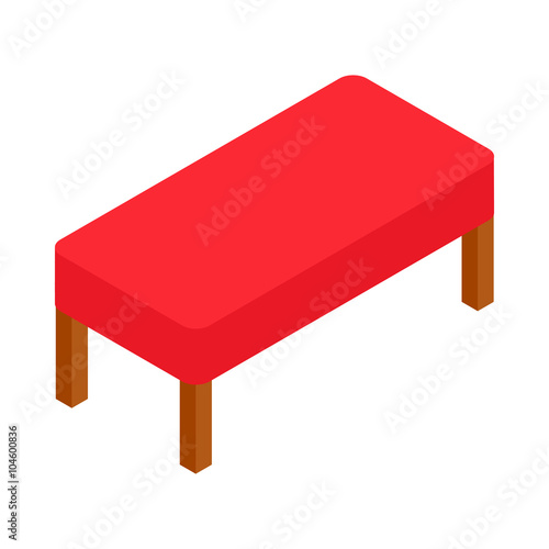 Red bench icon, isometric 3d style 