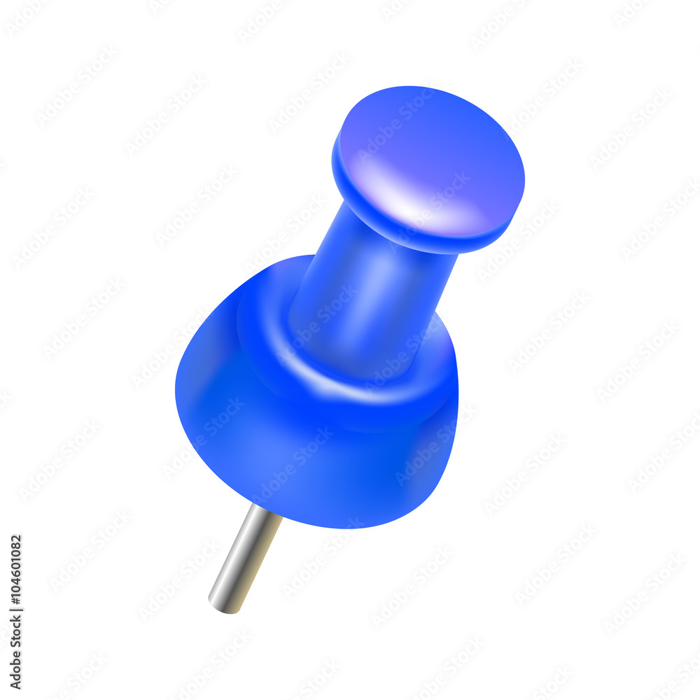Blue push pin icon, realistic style Blue push pin icon, realistic style