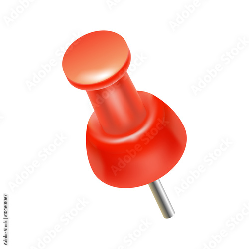Red push pin icon, realistic style 