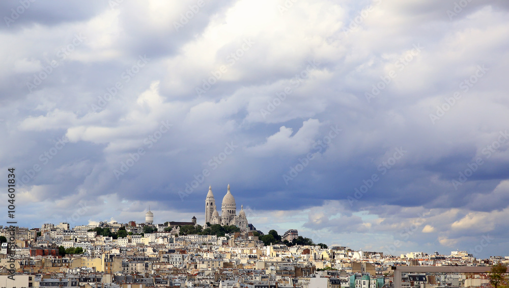 Panoramic rainy sky over Montmartre, in Paris city, France. Panoramic rainy sky over Montmartre, in Paris city, France.