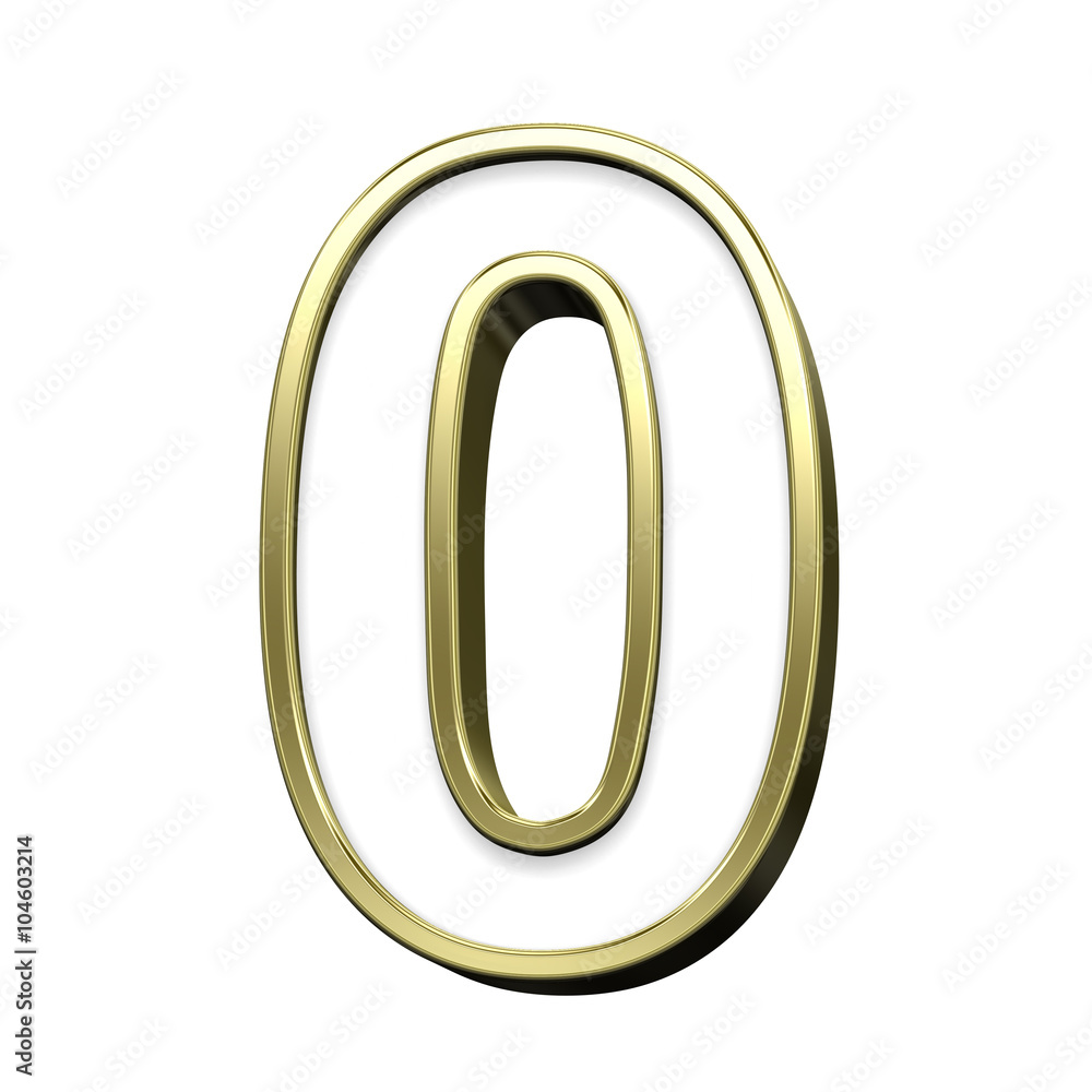 One digit from white with gold shiny frame alphabet set, isolated on white. Computer generated 3D photo rendering. One digit from white with gold shiny frame alphabet set, isolated on white. Computer generated 3D photo rendering.
