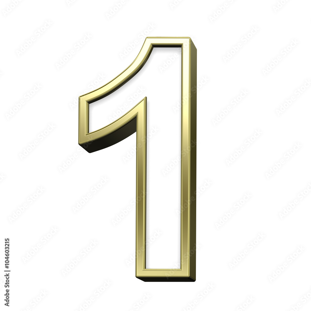 One digit from white with gold shiny frame alphabet set, isolated on white. Computer generated 3D photo rendering. One digit from white with gold shiny frame alphabet set, isolated on white. Computer generated 3D photo rendering.