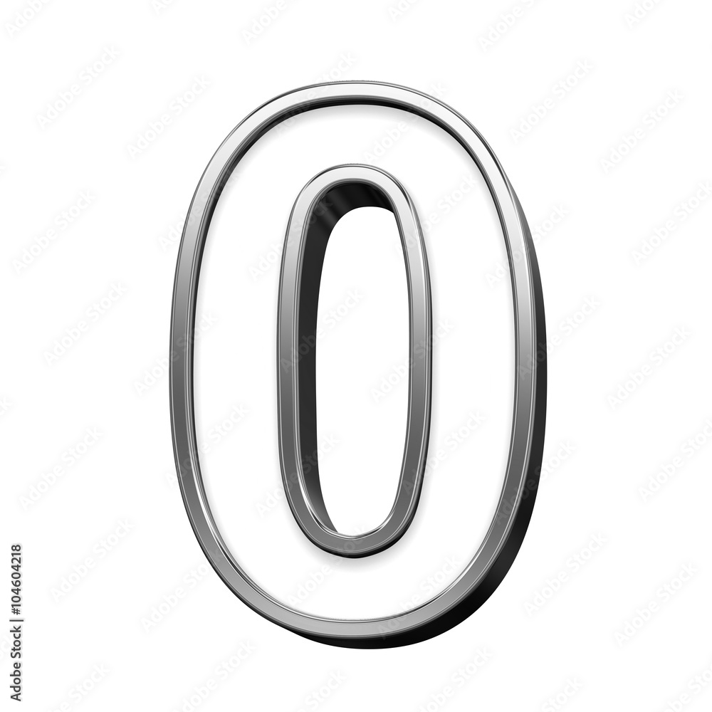 One digit from white with silver shiny frame alphabet set, isolated on white. Computer generated 3D photo rendering. One digit from white with silver shiny frame alphabet set, isolated on white. Computer generated 3D photo rendering.