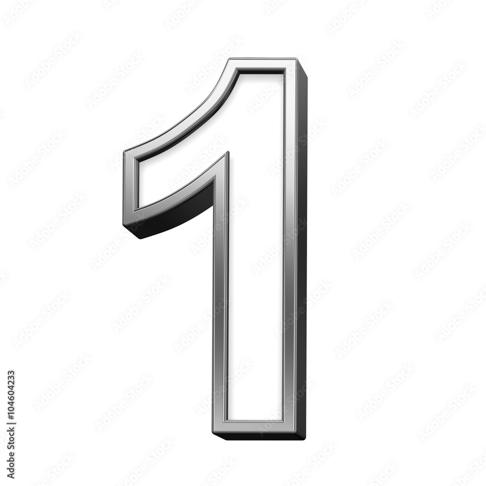 One digit from white with silver shiny frame alphabet set, isolated on white. Computer generated 3D photo rendering. One digit from white with silver shiny frame alphabet set, isolated on white. Computer generated 3D photo rendering.