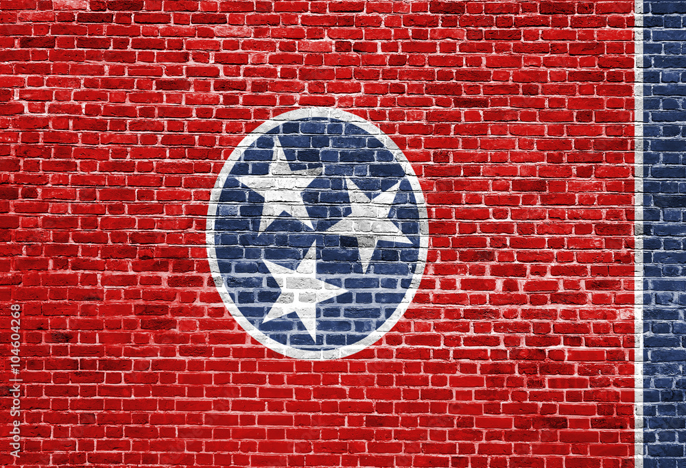 Tennessee US flag painted on old vintage brick wall