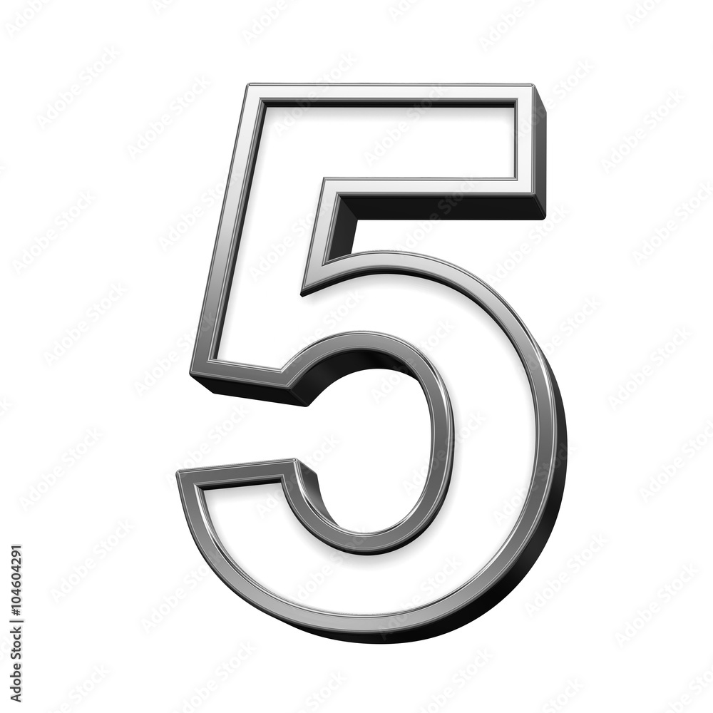 One digit from white with silver shiny frame alphabet set, isolated on white. Computer generated 3D photo rendering. One digit from white with silver shiny frame alphabet set, isolated on white. Computer generated 3D photo rendering.