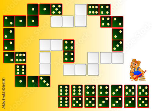 Logic puzzle. Draw the remaining dominoes at the correct places to close the circuit. Vector image.