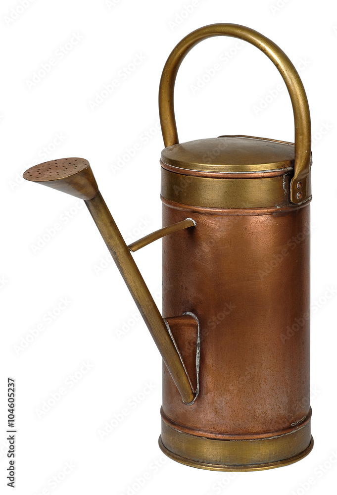 Old copper watering can. Isolated on white Old copper watering can. Isolated on white