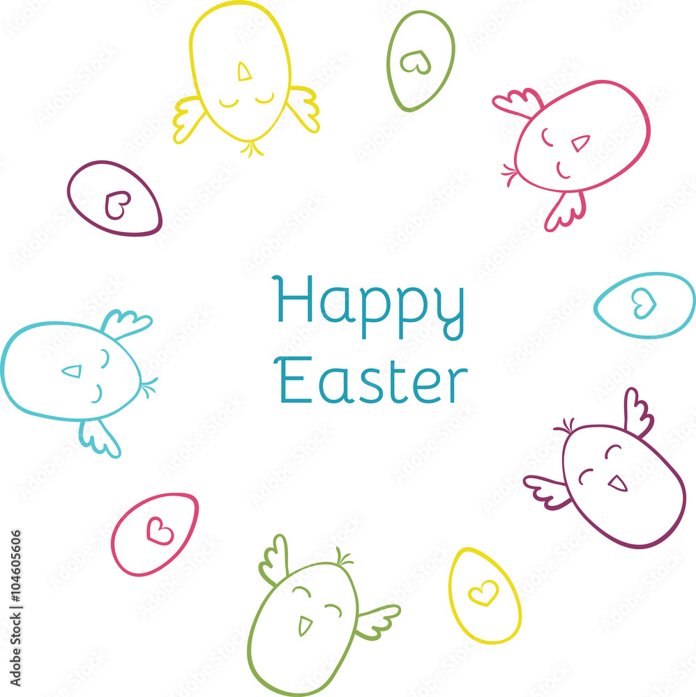 Happy Easter hand drawn cute doodle vector round wreath
