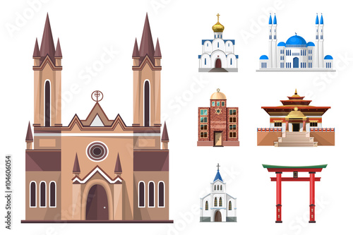 Cathedrals, churches and mosques building vector set