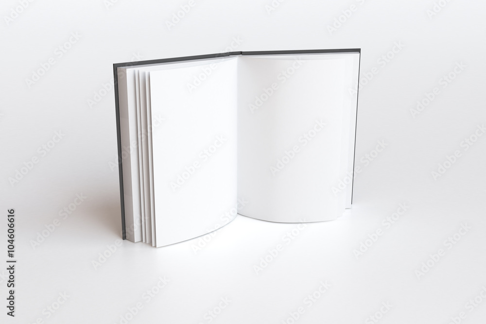 Fototapeta premium Opened book with blank white pages, mock up, 3D render