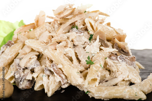 Penne Macaroni Pasta with Chicken and Mushroom and Parmesan Chee