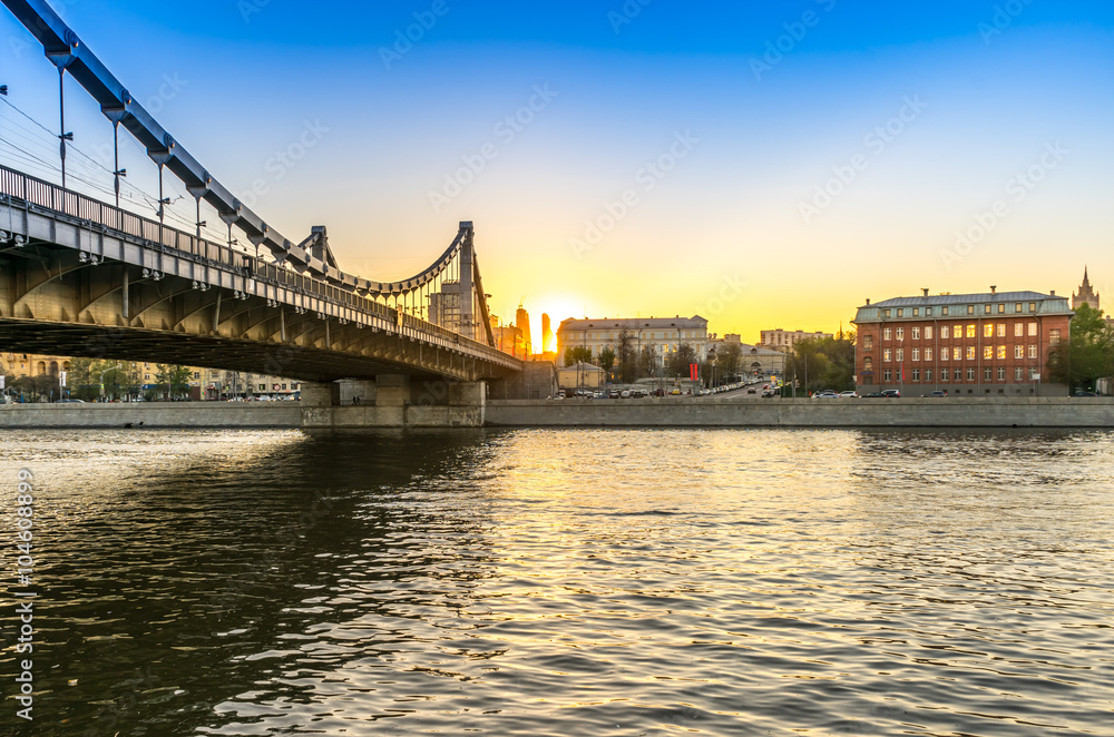 Fototapeta premium Crimean bridge in Moscow at sunset