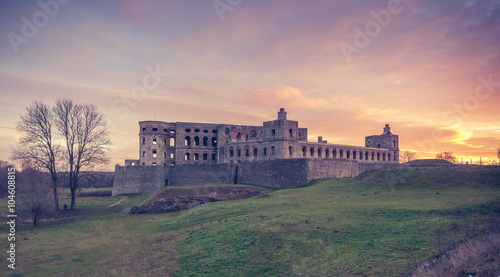 Ruins of baroque castle Krzyztopor in Ujazd, Poland during colorful sunrise