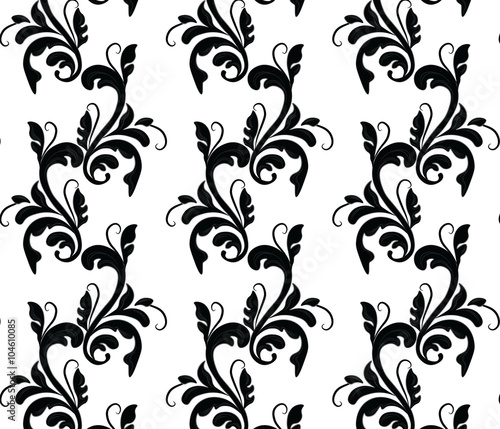 Classic style floral ornament pattern in black. Vector