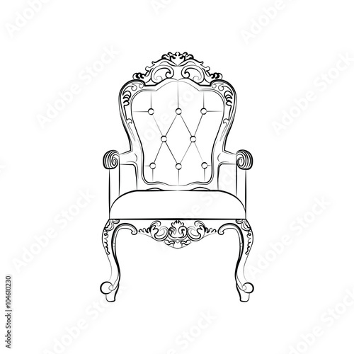 Classic royal armchair with luxurious ornaments . Vector sketch