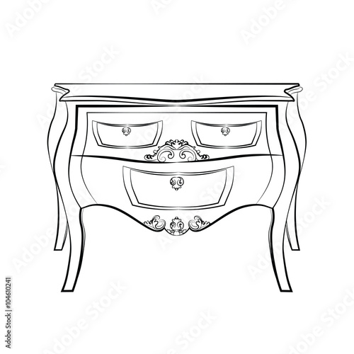 Classic furniture with royal luxury ornaments and drawers. Vector