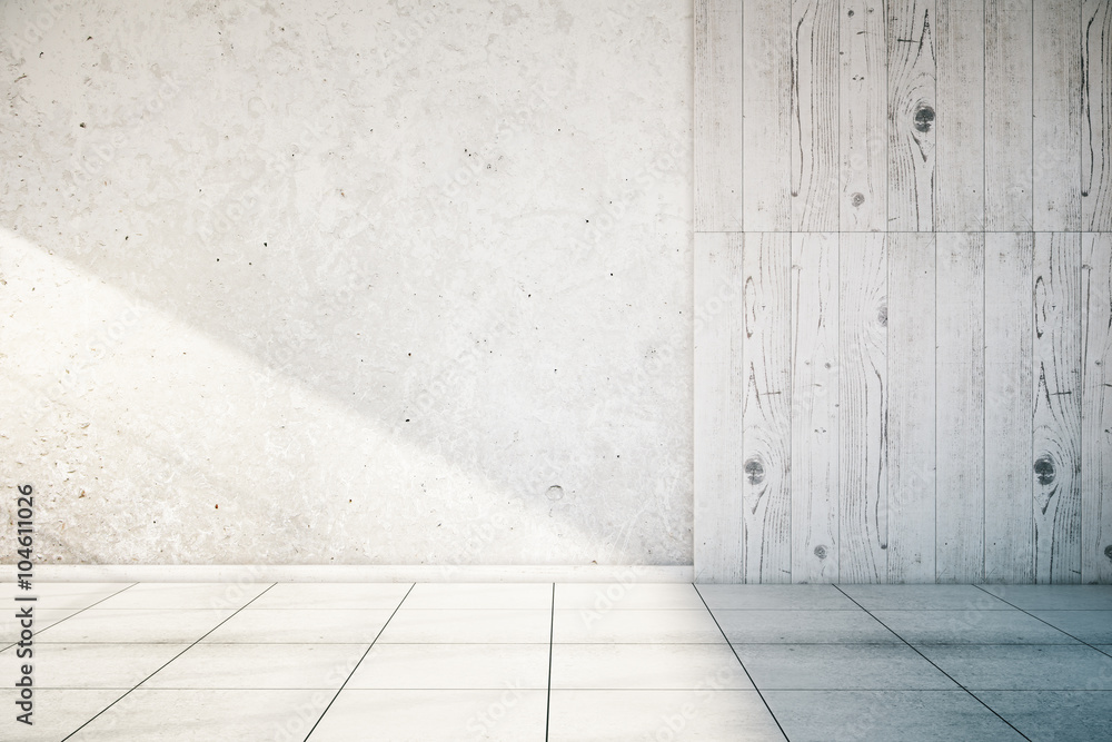 Fototapeta premium Blank concrete/wooden wall interior.