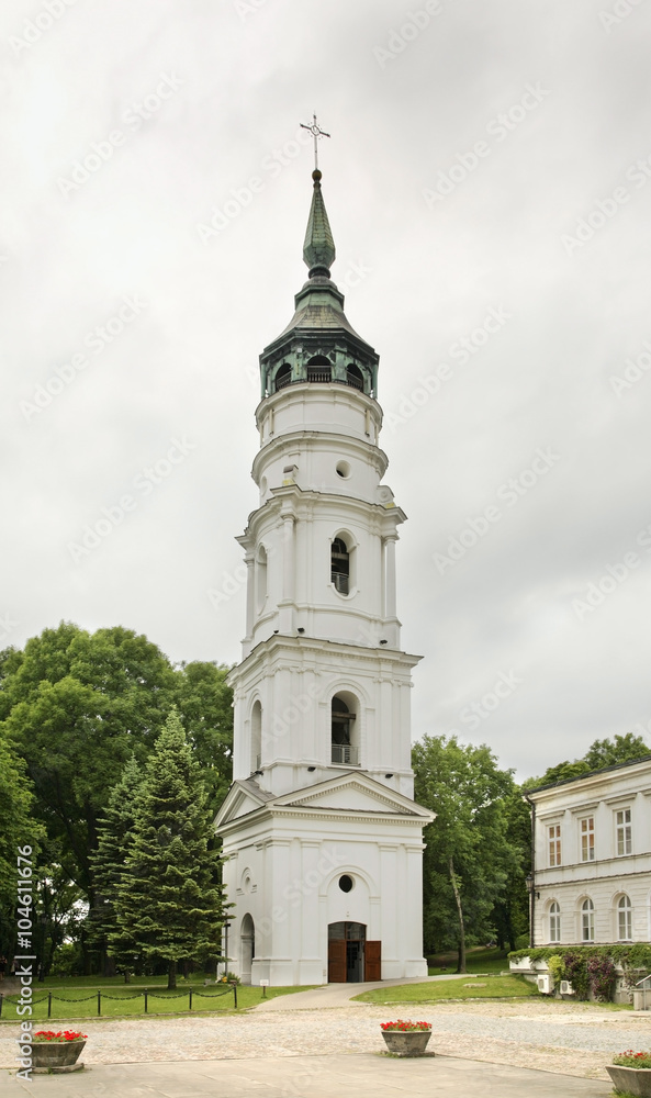 Belfry of Basilica of Birth of Virgin Mary in Chelm. Poland