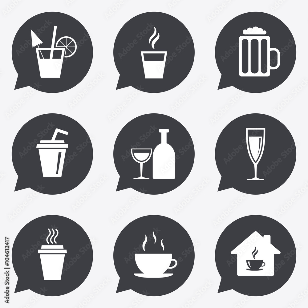 Tea, coffee and beer icons. Alcohol drinks. Tea, coffee and beer icons. Alcohol drinks.