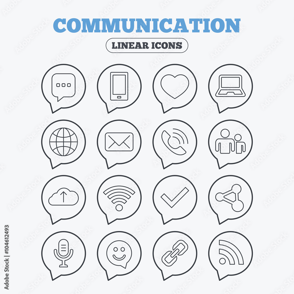 Fototapeta premium Communication icon. Smartphone, laptop and chat.