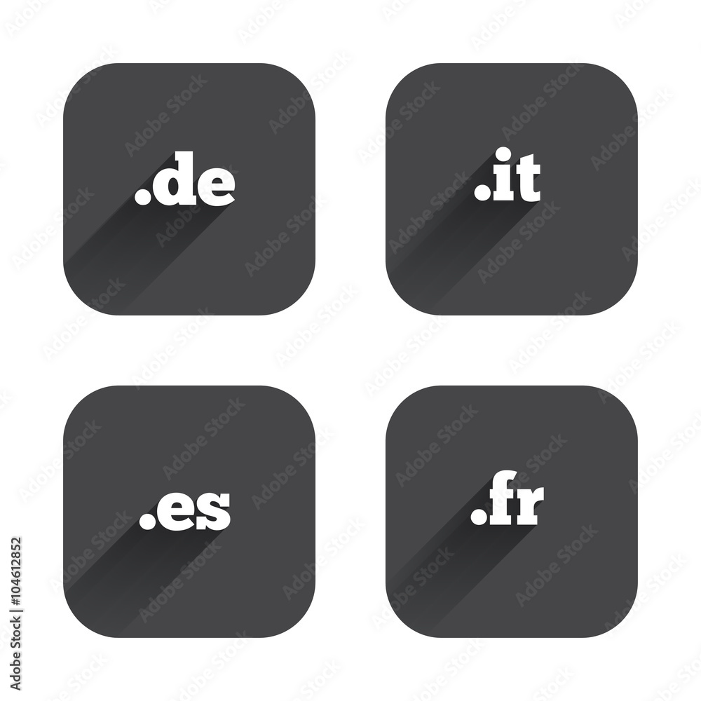 Top-level domains signs. De, It, Es and Fr. Top-level domains signs. De, It, Es and Fr.