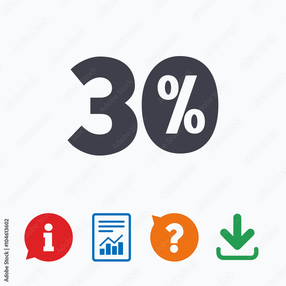 30 percent discount sign icon. Sale symbol. 30 percent discount sign icon. Sale symbol.