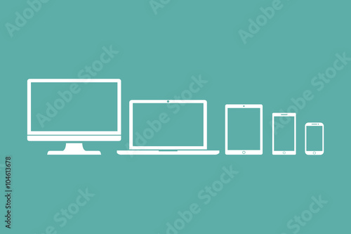 Set of display, laptop, tablet and mobile phones electronic device outline icons template. Vector illustration. EPS10