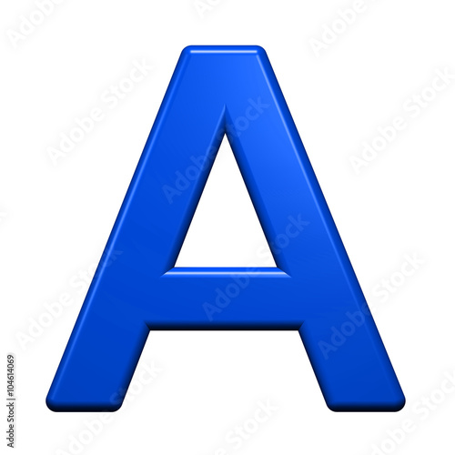 One letter from blue alphabet set, isolated on white. Computer generated 3D photo rendering.