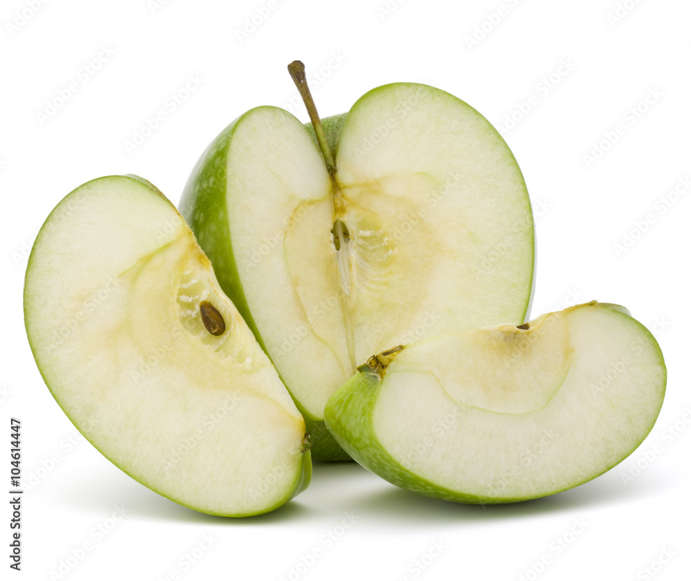Green sliced apple isolated on white background cutout Green sliced apple isolated on white background cutout