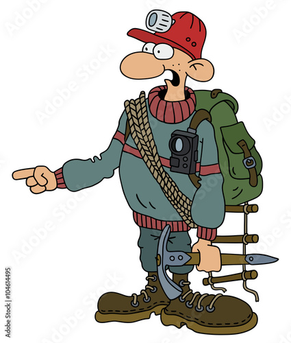 Funny speleologist / Hand drawing, vector illustration