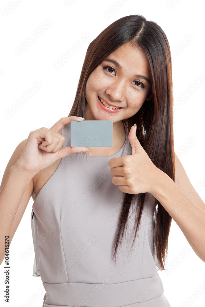 Beautiful young Asian woman hold a blank card Beautiful young Asian woman hold a blank card