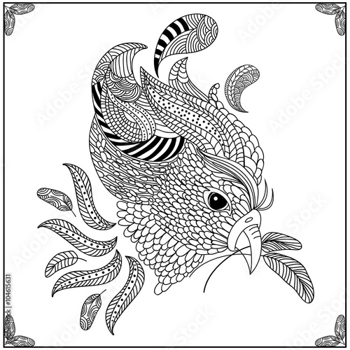 head of bird in zentangle style