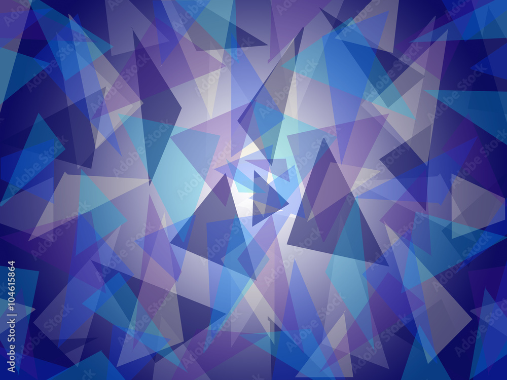 Abstract triangle shapes randomly layered, in fresh sky blue shades with bright center, graphic art, vector illustration in modern contemporary art design. Suitable as background texture pattern. Abstract triangle shapes randomly layered, in fresh sky blue shades with bright center, graphic art, vector illustration in modern contemporary art design. Suitable as background texture pattern.