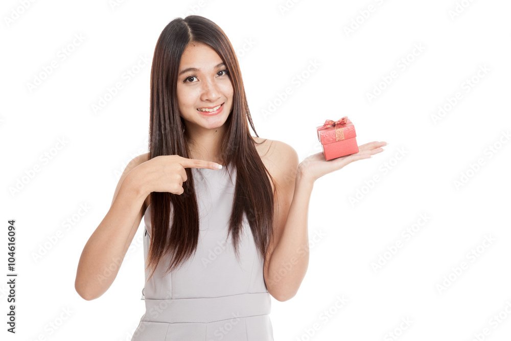 Beautiful young Asian woman with red gift box Beautiful young Asian woman with red gift box