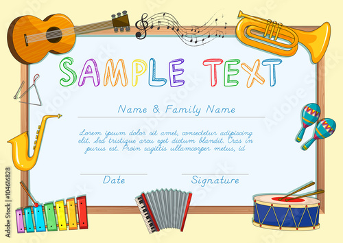 Certificate template with musical instruments