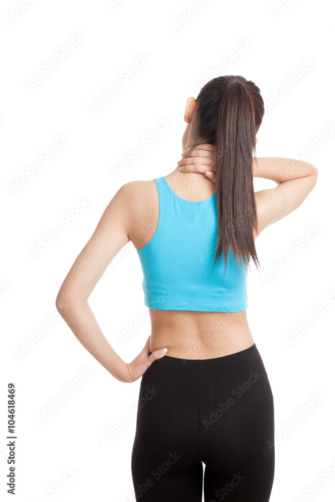 Asian healthy girl got neck pain and back pain Asian healthy girl got neck pain and back pain