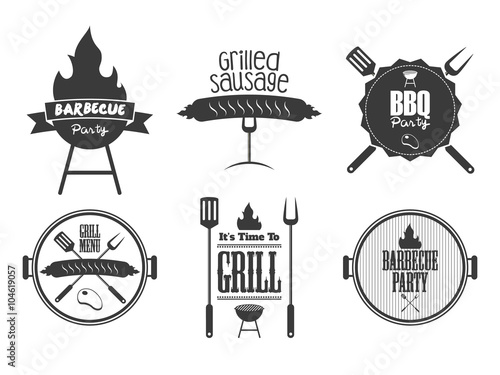 Set of vintage barbecue badge and label