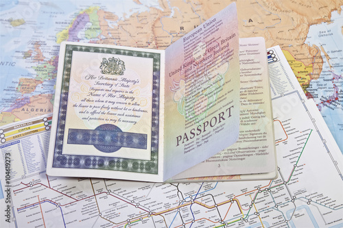 Fototapeta Naklejka Na Ścianę i Meble -  British Passport on world map