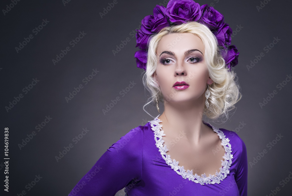 Beauty Concept and Ideas. Caucasian Female Posing in Purple Dress